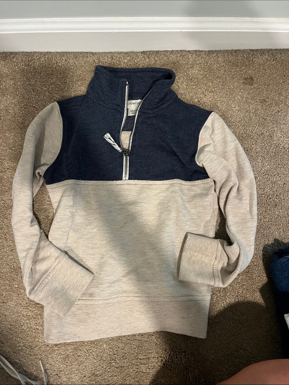 Boys Two-Tone Quarter-Zip Sweatshirt - Navy and Light Gray